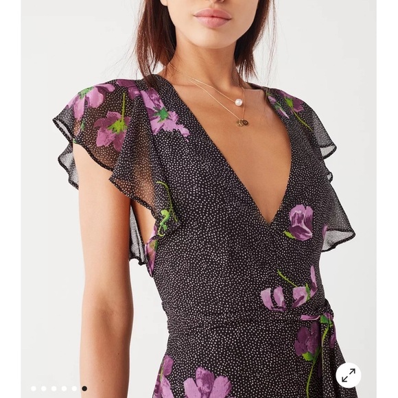 Urban Outfitters Gratilda Ruffle Black Purple Floral  Print backless Jumpsuit 2 - Picture 7 of 16